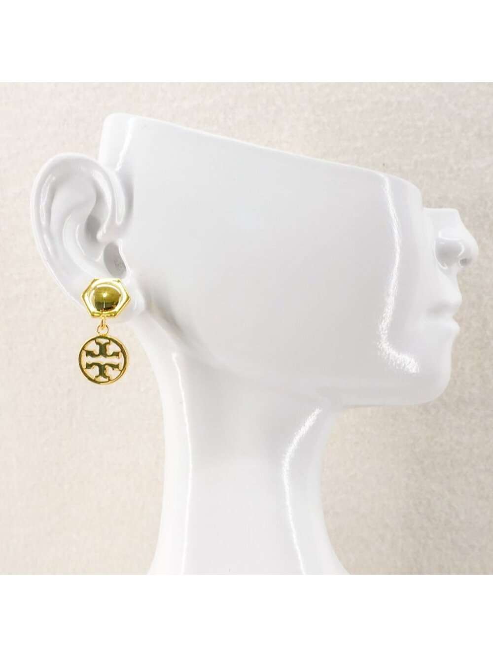 Tory Burch Hexagon Circle Logo Drop Earrings Gold OS - Picture 5 of 7